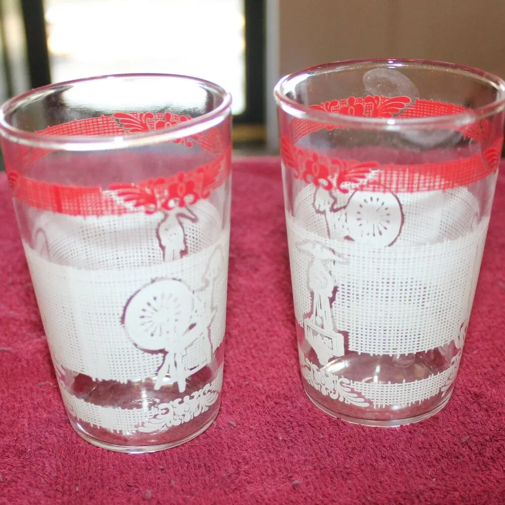 Vintage Red and White Juice Glasses